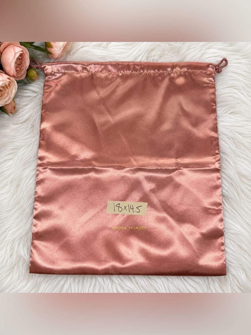 Amina Muaddi Rose Gold Satin Drawstring Dust Bag 18x14.5